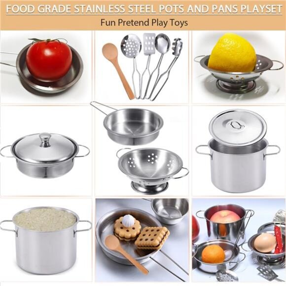 Play Pots and Pans Toys for Kids Kitchen Playset Pretend Cookware Utensils Play - Picture 2 of 7